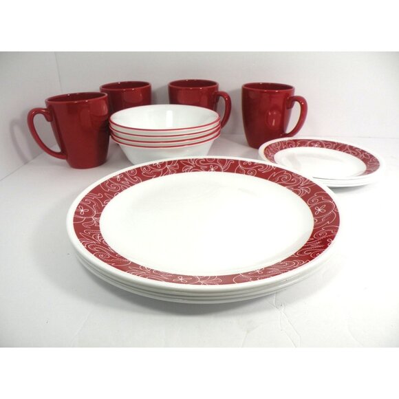 Corelle Livingware 16-Piece Dinnerware Set Bandhani Design Durable Vitrelle Glas - Picture 9 of 10
